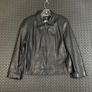 Sonoma Life + Style schwarze Lederjacke durchgehender Reißverschluss Damen Größe L - Bild 1 von 10