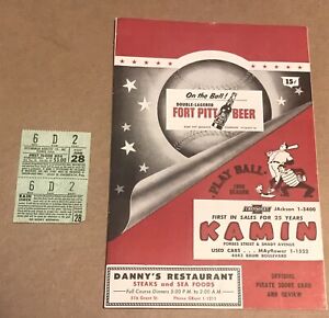 1956 Cincinnati Reds @ PITTSBURGH PIRATES PROGRAM and Ticket Stub CLEMENTE