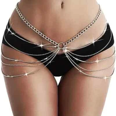 Elegante Brillante Circonita Circonita Plateada Para Mujer Metal Borla Cintura Cuerpo Cadena Sexy Bikini Club Foto 1 de 3