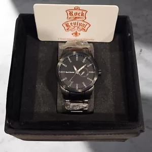 Orologio da uomo Rock Revival nero con data e fascia metal nuovo con scatola - Foto 1 di 7