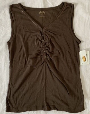 NWT Brown Sequined Sleeveless Tee Tank Size Medium - Made in Korea - Image 1 of 4