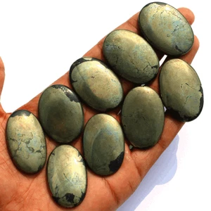 9 Pcs ~ 772 Cts Natural Pyrite Untreated 38mm-43mm Oval Cabochon Loose Gemstones - Picture 1 of 10