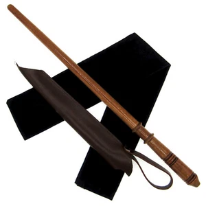 Juego de varita mágica de madera de teca Draco marrón torneada a mano de 15" con funda de cuero bolsa de tela - Imagen 1 de 5