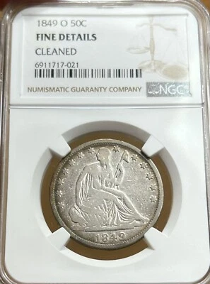 1849-O Seated Liberty Silver Half Dollar NGC Fine Details 50c - Image 1 of 2