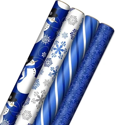 Image Arts Blue Christmas Wrapping Paper with Cut Lines on Reverse 4 Rolls - Image 1 of 4