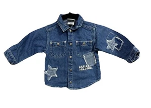 Y2K Harley Davidson 24M Toddler Jean Jacket Embroidered Vintage Biker Moto Star - Picture 1 of 8