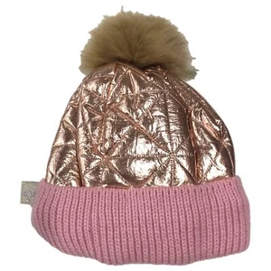 Girls Insulated Quilted Pink & Rose Gold Beanie Stocking Cap Hat - Picture 1 of 1