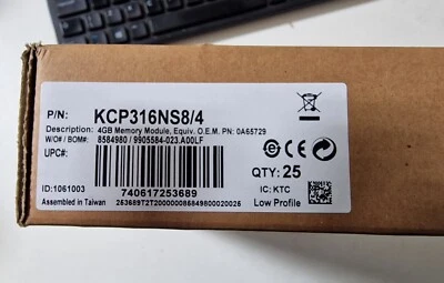 25x 4GB KCP316NS8/4 Kingston 12800u DDR3 1600MHz PC Desktop Memory RAM Box of 25 - Image 1 of 3
