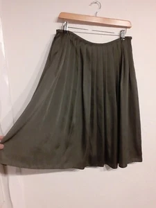 ❤BNWT M & S Collection Size 12 Petite Khaki Satin Fully-Lined Flared Skirt❤ - Picture 1 of 8