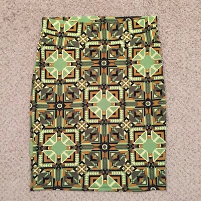 Falda LuLaRoe Cassie XL Verde Geométrica Sin Forro Pull On Lápiz  Foto 1 de 4