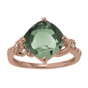 3.25 Ct. Ttw Diamond And Cushion Shaped Green Amethyst Ring In 10K Gold - Picture 1 of 12