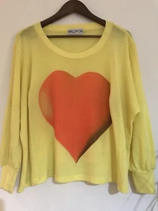 Wildfox - Yellow L/S Oversized Top with Orange Red Heart 🧡 - S - Picture 1 of 8