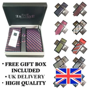 Tie, Cufflink & Handkerchief Set Exclusive Present Gift Box Wedding UK Seller - Picture 1 of 25