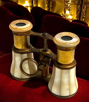 Binoculares antiguos negros rígidos y escarcha franceses mop perla ópera teatro Foto 1 de 4