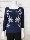 Ann Taylor Loft Womens Cardigan Size L Blue Button Up Floral Embroidered 