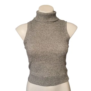 Liz & Sarah Grey Sleeveless Crop Top Size Large Turtleneck TMFINR Tank Top Shirt - Picture 1 of 6
