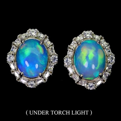 Pendientes de plata de ley 925 ovalados ópalo de fuego 10x8 mm joyas de piedras preciosas naturales Foto 1 de 4