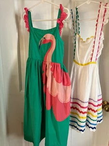 Lot of 2: Girls Boden Dresses Sundresses 6-7 yr Flamingo Ricrac EUC Cotton Lined - Picture 1 of 11