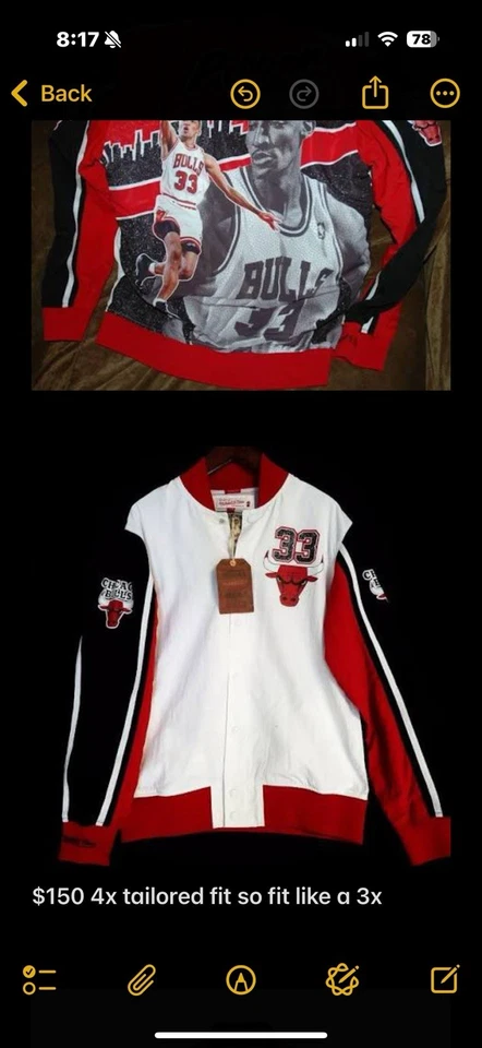 Chaqueta de calentamiento Mitchell & Ness Chicago Bulls Scottie Pippen #33 para hombre 3xl Foto 1 de 1