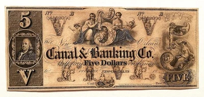 *AWESOME* CHOICE UNCIRCULATED $5 1800'S CANAL BANK NEW ORLEANS, LOUISIANA - Image 1 of 2
