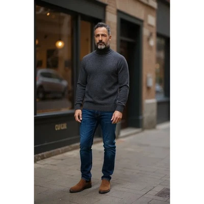 Suéter de cuello alto de cachemir minimalista gris Joseph & Lyman para hombre  Foto 1 de 4