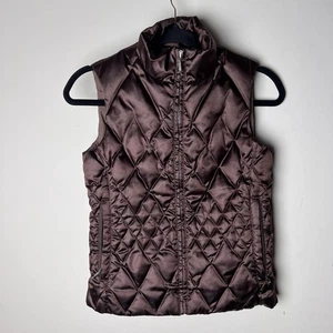 Land’s End Brown Goose Down Satin Quilted Vest Girls S 7/8 - Picture 1 of 10
