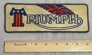 Vintage Triumph Motorcycle Patch LARGE Sewn Embroidered Back Jacket White Flag - Picture 1 of 4