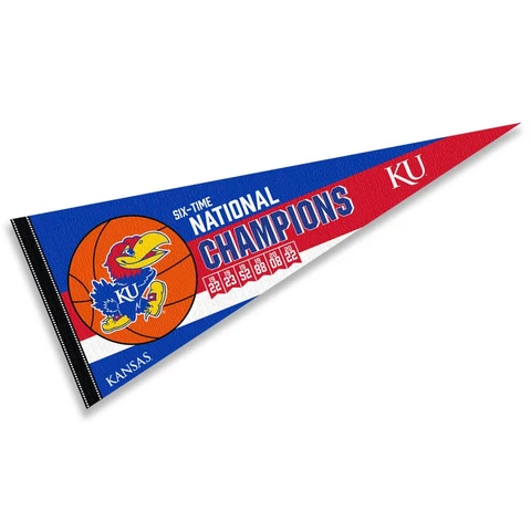 Kansas KU Jayhawks 6 Time National Basketball Champions Pennant Flag Banner Cover