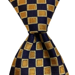 Corbata para hombre JAGUAR 100 % seda diseñador ITALIA geométrica azul/amarillo usada en excelente estado rara - Imagen 1 de 3