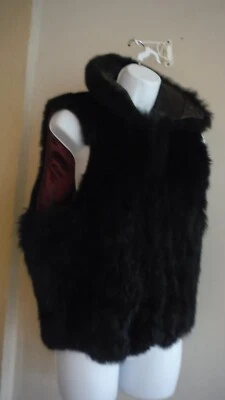 Andrew Marc Mujer Piel de Zarigüeya + Cuero Cuello Alto Cremallera Chaleco Negro Talla S Foto 1 de 4