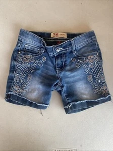 GIRLS SIZE 7 Regular DENIM BLING L.E.I. Chelsea LOWRISE MIDI SHORT ** CLOTHING - Picture 1 of 7
