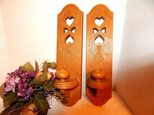 Sconce Set 2 Wall Hanging Taper Candle Holders VTG 1986 Burwood Hearts & Flowers - Picture 1 of 8