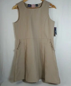 Izod Light Khaki Pleated School Uniform Jumper Dress Size 16 Regular With Tags - Picture 1 of 24