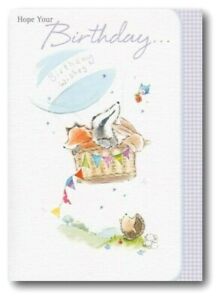  Animals in Air Balloon - Childrens Birthday Card With Bible Text -EB8104