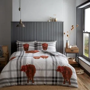 Hector The Highland Cow Duvet Cover Grey Bedding Set - Photo 1 sur 1