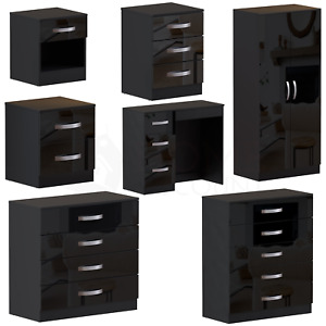 High Gloss Chest of Drawers Bedside Cabinet Wardrobe Dressing Table Black