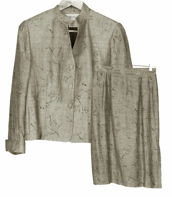 Carlisle 女式棕褐色叶图案 2 件套裙子西装外套夹克 6 码 — 第 1/4 张图片