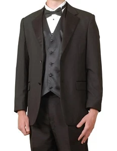 Men's Complete Six Piece Black Tuxedo Suit with Single Breasted Vest - Picture 1 of 2