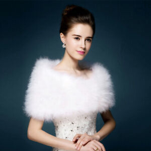 New Womens Winter Real Ostrich Feather Fur Cape Bride Wedding Shawl Scarf Jacket