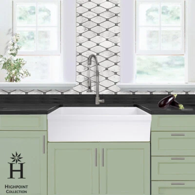 Highpoint Collection 36" Single Bowl Fireclay Sink Made in Italy White Kitchen