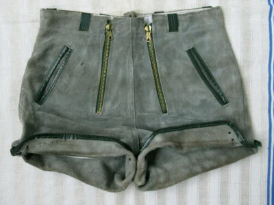 GRAUE LEDERHOSE - KRACHLEDERNE - KURZ - BW 35 - 38 cm - VINTAGE - GR. S - Bild 1 von 3