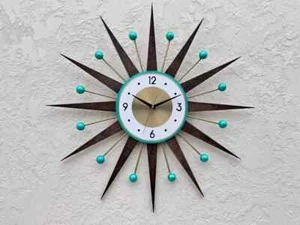 30" 27" George Nelson Turquoise Pattern Atomic Wall Clock Silver Sunburst Flash - Picture 1 of 16