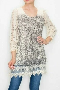 nwt ORIGAMI TUNIC blouse all LACE VINTAGE WESTERN lined CHEETAH shirt SM-XXXL - Picture 1 of 7