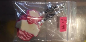 LARGE CUPCAKE SHAPED "Be Mine"  DROP 60s 70s 80s HIPPY EARRINGS DANGLE UK - Picture 1 of 1