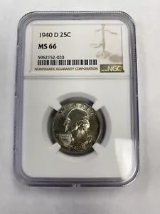 1940-D Washington Quarter NGC MS66 Nice Eye Appeal Strong Strike Crusty Original - Picture 1 of 6