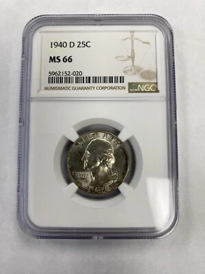1940-D Washington Quarter NGC MS66 Nice Eye Appeal Strong Strike Crusty Original - Image 1 of 4