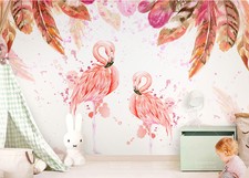 3D Flamingo Pink S163 Wallpaper Mural Self-adhesive Removable Sticker Kids Su