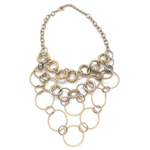 VETEMENTS Anelli Graduati Metallo Misto Collana Bavaglino Oro Tono Argento Texture Catena Cerchi