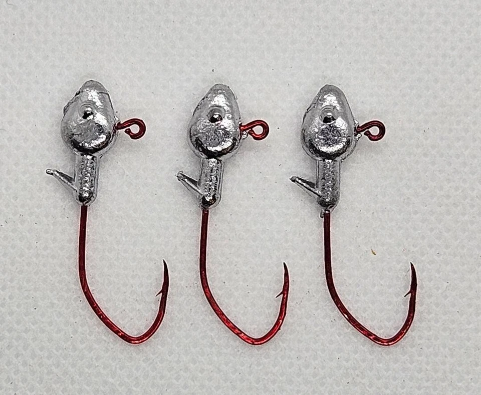 100 pcs - 1/16 oz Minnow Head Unpainted Jig #2 Red Sickle Hook MADE IN USA - Image 1 of 1