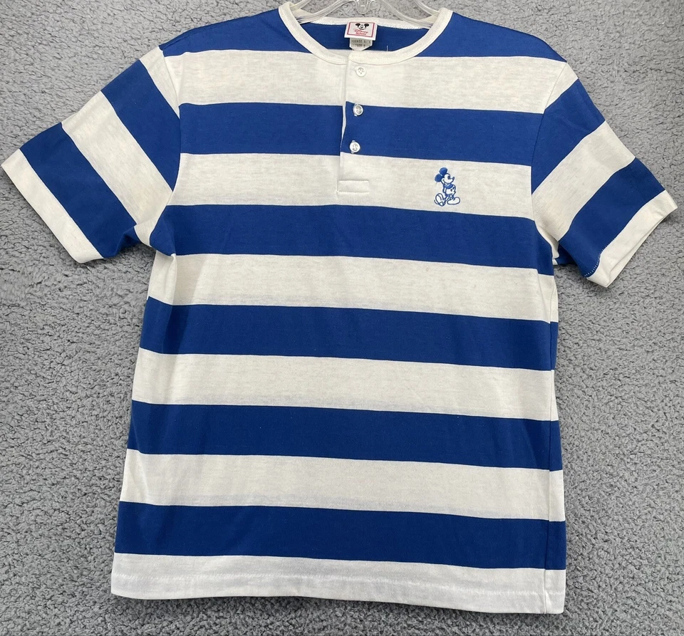 Camiseta De Colección Mickey Mouse Azul Blanco Jersey Rayas Puntada Única Walt Disney Foto 1 de 4